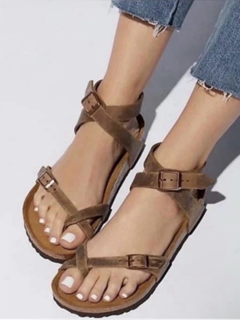 Birkenstock Yara Ankle Wrap Oiled Leather Mocha Brown Sandal Size 37 (7 W)